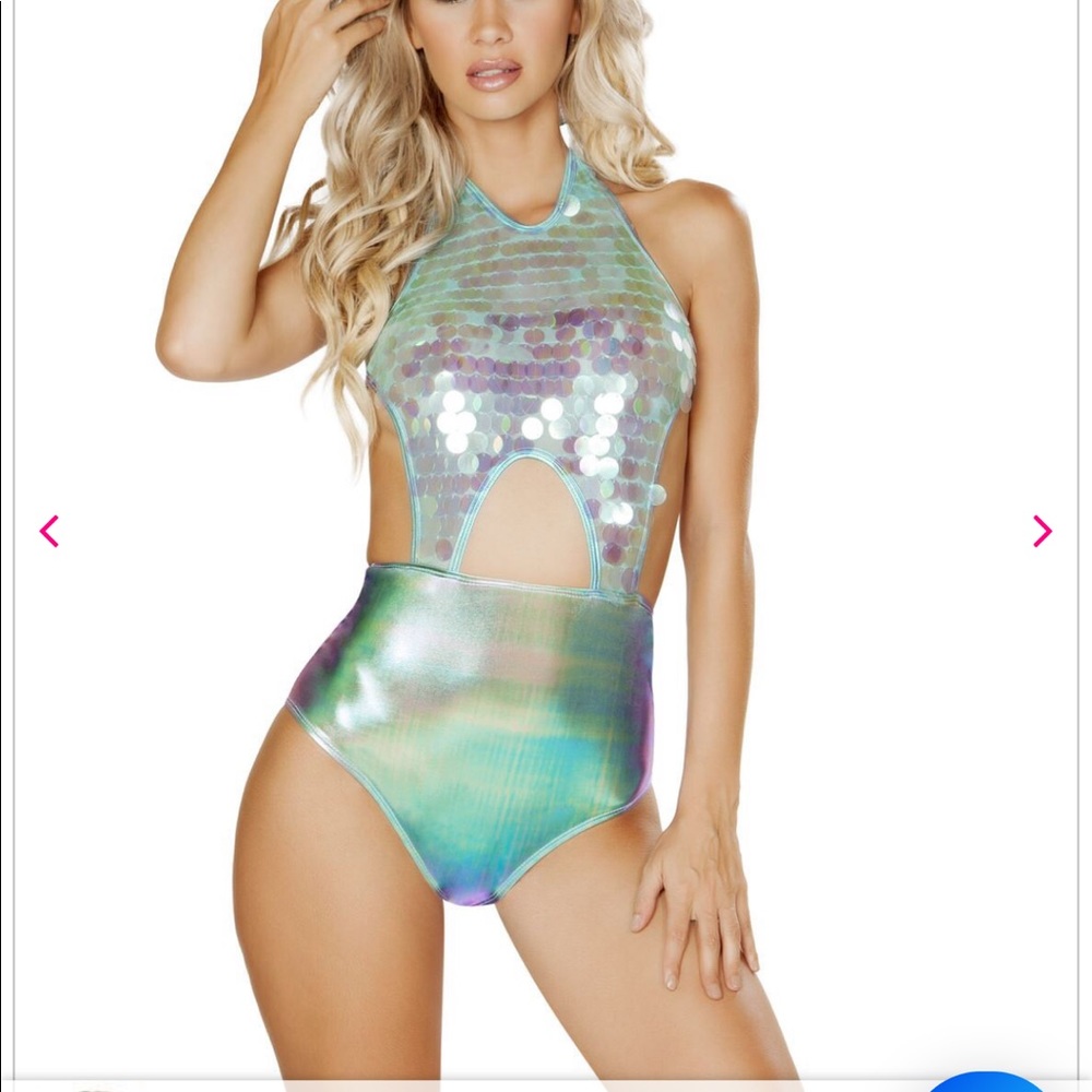 Mermaid rave body suit green blue holographic